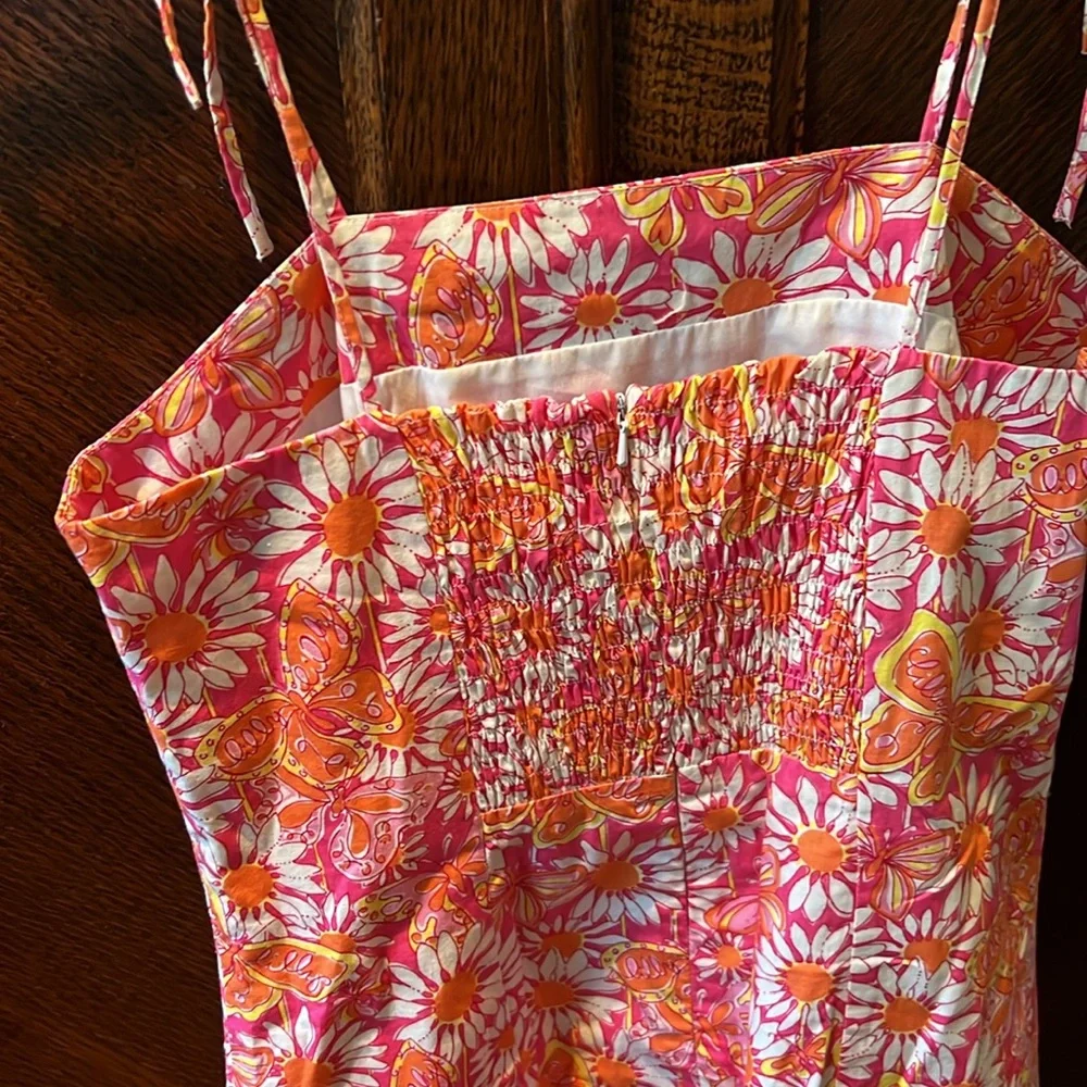 Lilly Pulitzer spaghetti strap dress sundress 8 butterfly white label floral - Picture 3 of 7